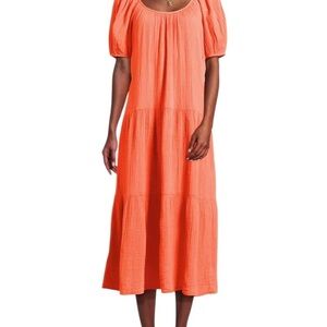 Lilly Pulitzer Orange Pink Tiered Ruffled Gauze Sundress Dress